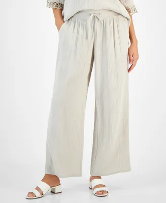 Jm Collection Women's Wide Leg Cotton Gauze Pants, Created for Macy's