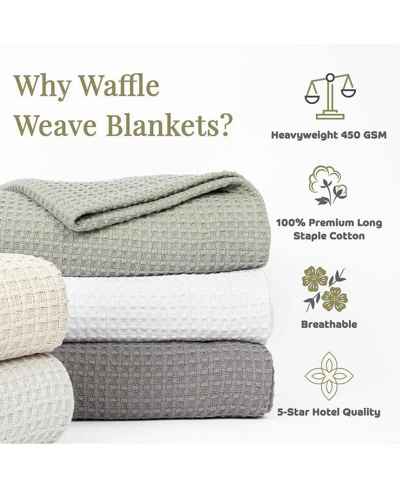 Haryana Luxury Waffle Weave Cotton Bed Blanket, Queen 90x90 in. (Color Options), Warm Blanket for Bedrooms