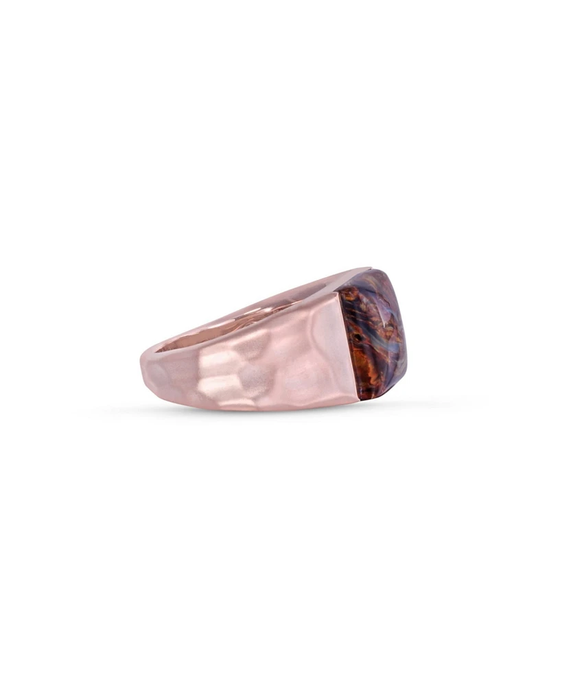 LuvMyJewelry Red Pietersite Gemstone Hammered Texture Rose Gold Plated SIlver Men Signet Ring