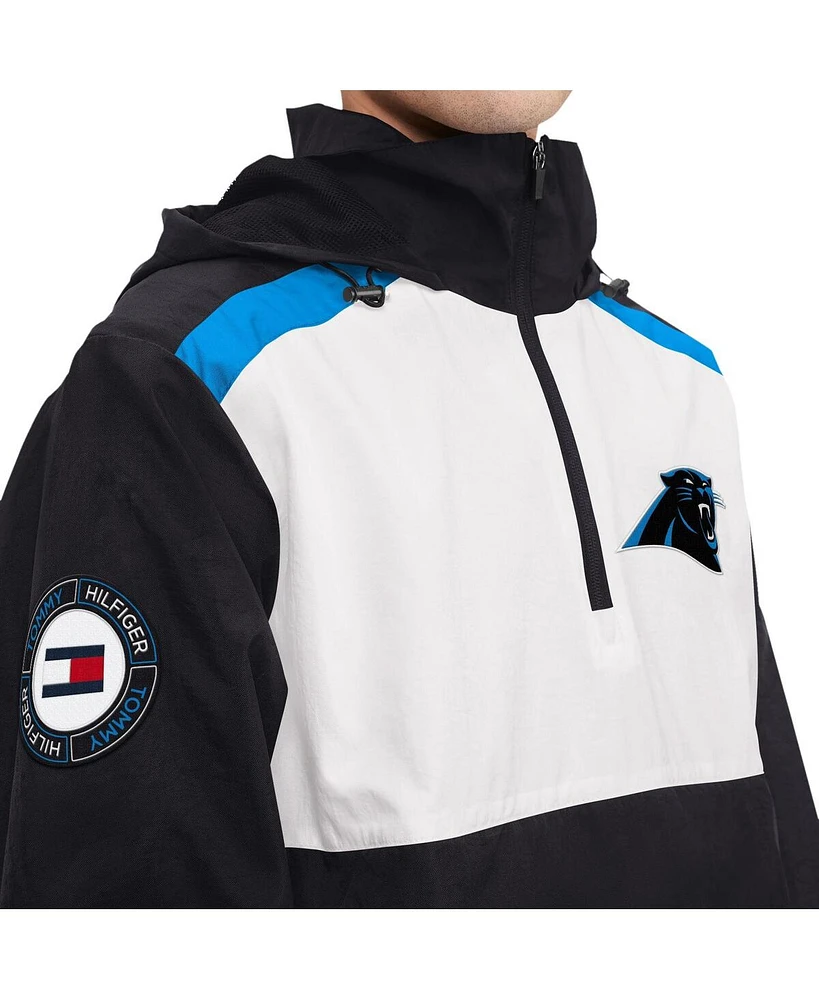 Men's Tommy Hilfiger Black, White Carolina Panthers Carter Half-Zip Hooded Top