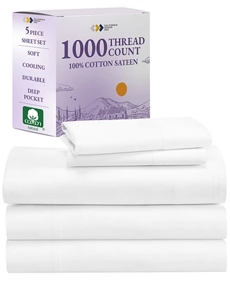 Luxury 1000 Thread Count Bed Sheets Set - 100% Cotton Sateen - Soft, Thick & Deep Pocket - Split King Size