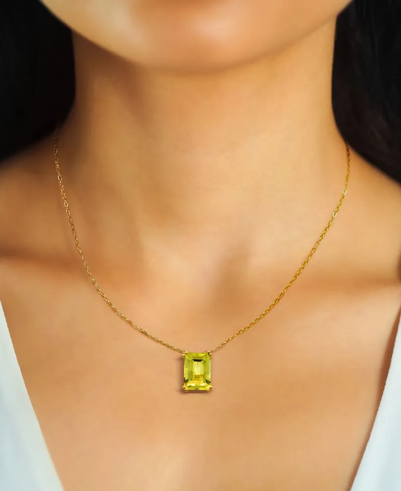 Lime Quartz Solitaire 18" Pendant Necklace 14k Gold-Plated Sterling Silver (Also White & Prasiolite)