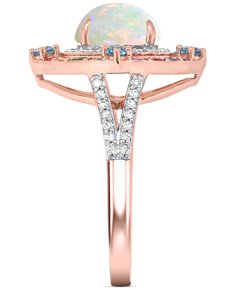 Multi-Gemstone (1-3/8 ct. t.w.) & Diamond (1/4 ct .t.w.) Halo Statement Ring in 14k Rose Gold