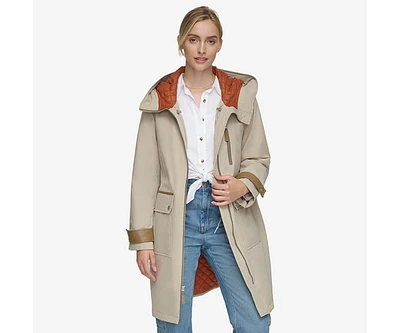 Women's Gemas Lightweight Parka Coat With Matte Shell and Faux Leather Details