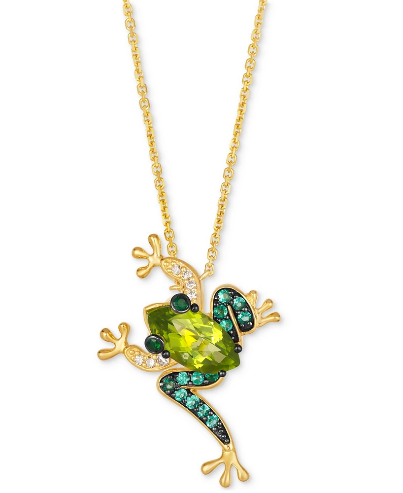 Le Vian Multi-Gemstone (2-1/5 ct. t.w.) & Nude Diamond (1/20 ct. t.w.) Frog Adjustable 19" Necklace in 14k Gold