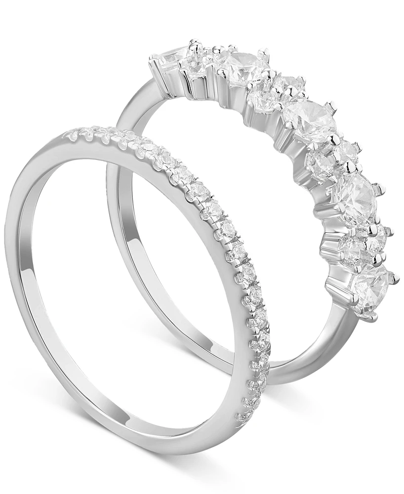 Giani Bernini 2-Pc. Set Cubic Zirconia Horizontal Cluster Ring & Fitted Band Sterling Silver, Created for Macy's