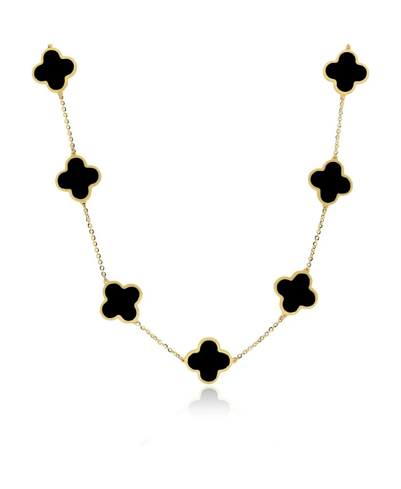 The Lovery Large Onyx Clover Necklace 14K Yellow Gold