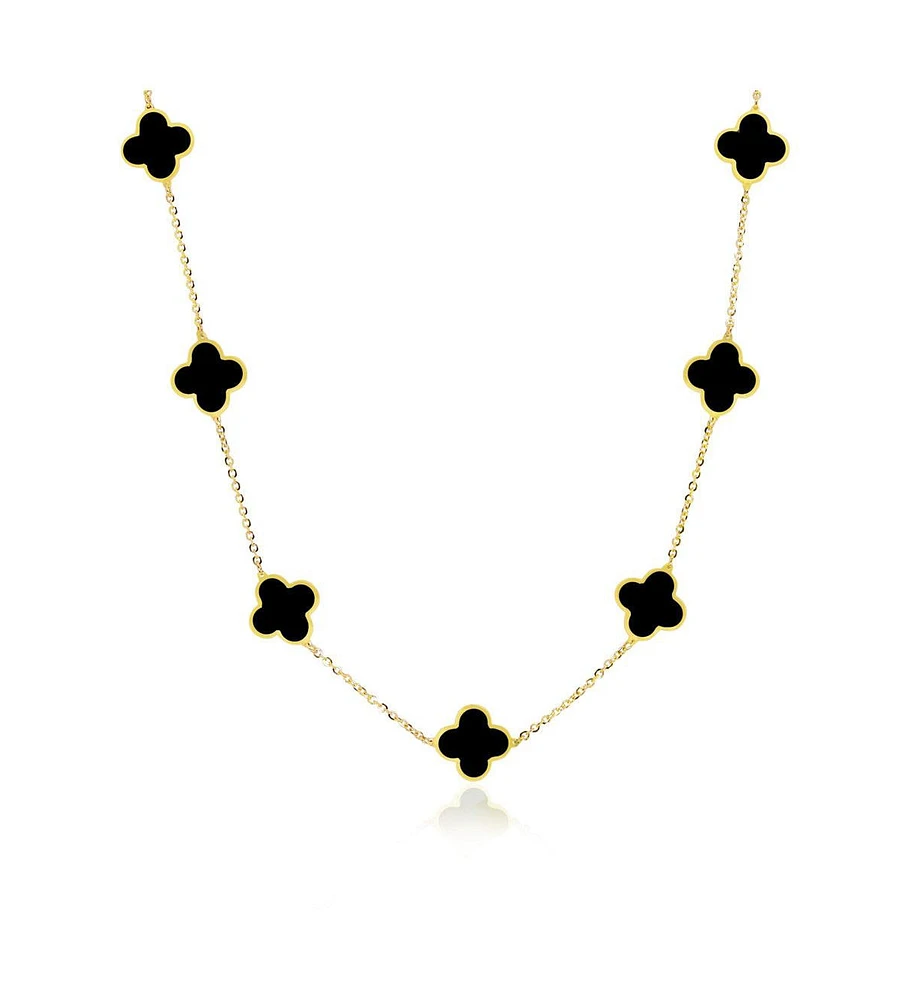 The Lovery Small Onyx Clover Necklace 14K Yellow Gold