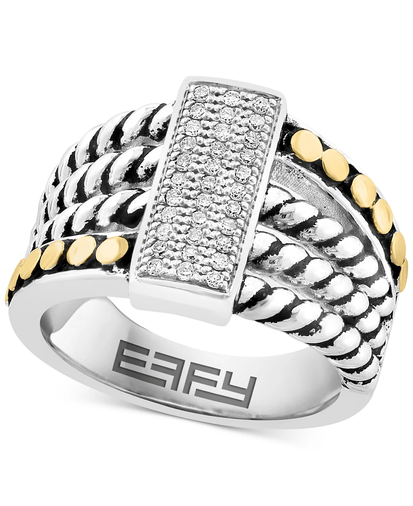 Effy Diamond Rectangular Cluster Multirow Ring (1/8 ct. t.w.) in Sterling Silver & 18k Gold-Plate