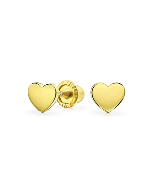 Bling Jewelry Minimalist Initial Letter A-z Yellow 14K Gold Screw back Mini Solid Heart Shaped Stud Earrings