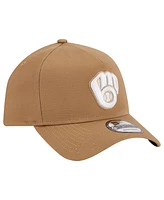 Men's New Era Khaki Milwaukee Brewers A-Frame 9FORTY Adjustable Hat