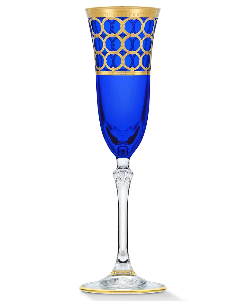 Lorren Home Trends Multicolor Champagne Flutes with Gold-Tone Rings, Set of 4