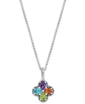 Effy Multi-Gemstone Flower 18" Pendant Necklace (3 ct. t.w.) in Sterling Silver