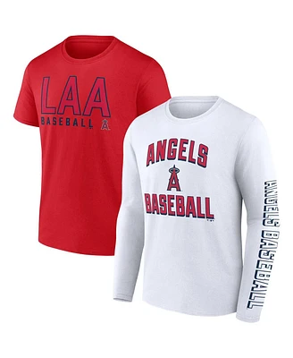 Men's Fanatics Red, White Los Angeles Angels Two-Pack Combo T-shirt Set