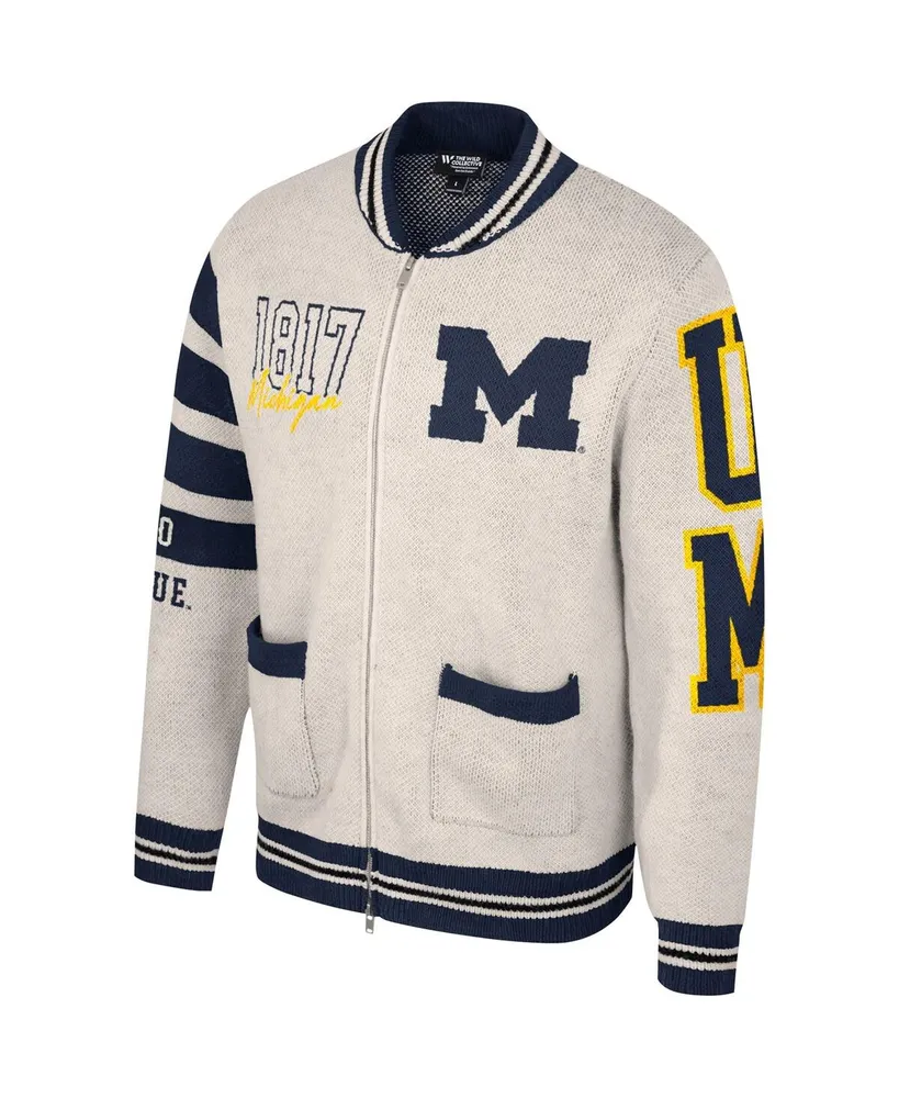 Men's and Women's The Wild Collective Cream Michigan Wolverines Jacquard Full-Zip Sweater
