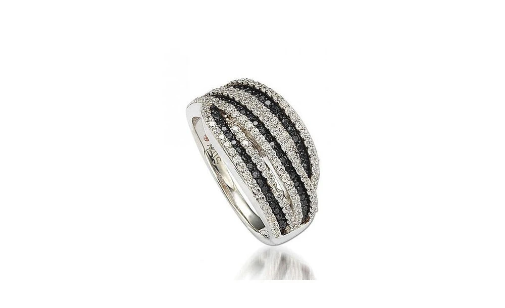 Suzy Levian Sterling Silver Cubic Zirconia Stripe Ring