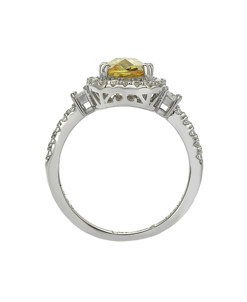 Suzy Levian Sterling Silver Yellow & White Cubic Zirconia Engagement Ring