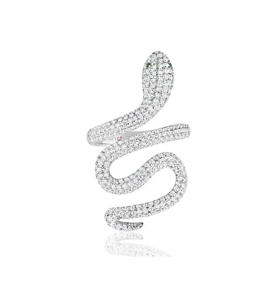 Suzy Levian Sterling Silver Cubic Zirconia Wild Snake Ring