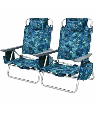 2 Pieces Folding Backpack Beach Chair with Pillow