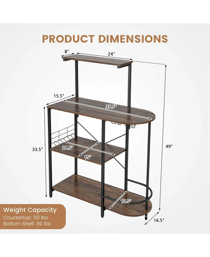4-Tier Kitchen Bakers Rack with 6 S-Hooks and Stemware Racks