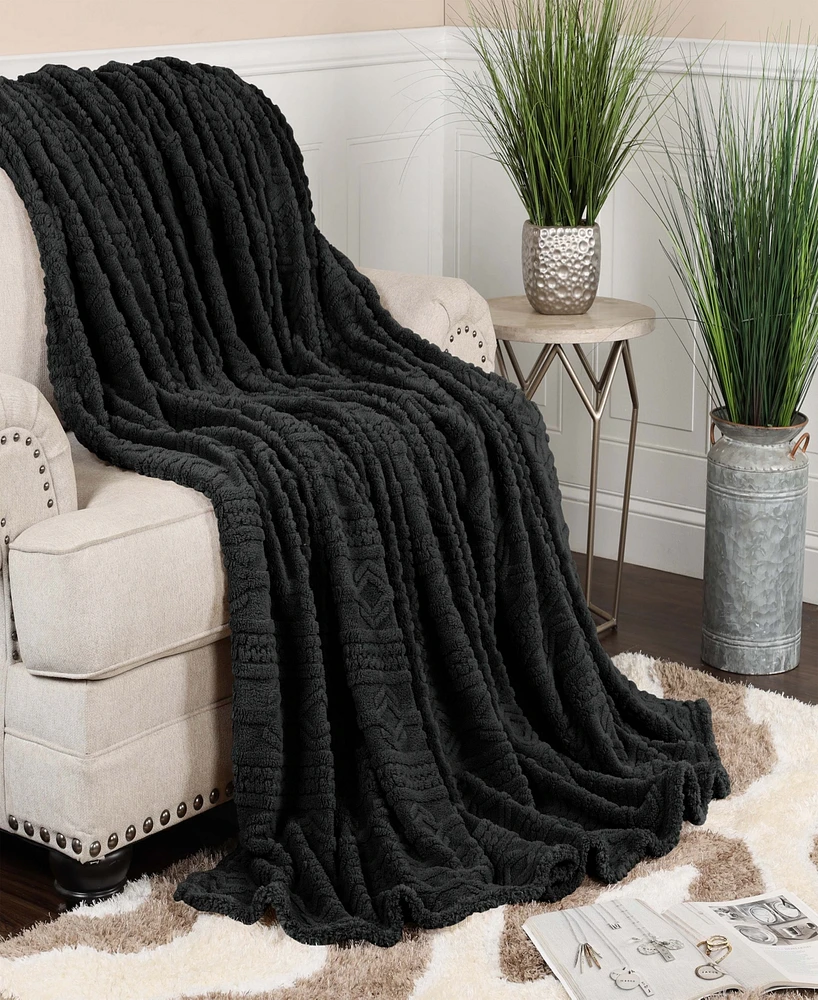 Superior Boho Knit Jacquard Fleece Plush Fluffy Blanket, Twin