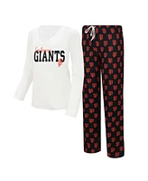 Women's Concepts Sport White, Black San Francisco Giants Long Sleeve V-Neck T-shirt and Gauge Pants Sleep Set