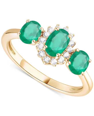 Emerald (1-1/8 ct. t.w.) & Diamond (1/8 ct. t.w.) Triple Oval Halo Ring in 14k Gold (Also in Ruby & Sapphire)