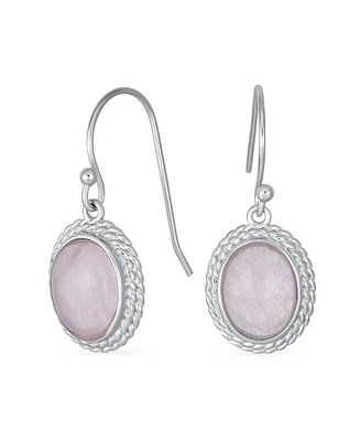 Bling Jewelry Western Style Natural Pink Quartz Milgrain Cable Edge Oval Drop Earrings Sterling Silver Wire Fish Hook
