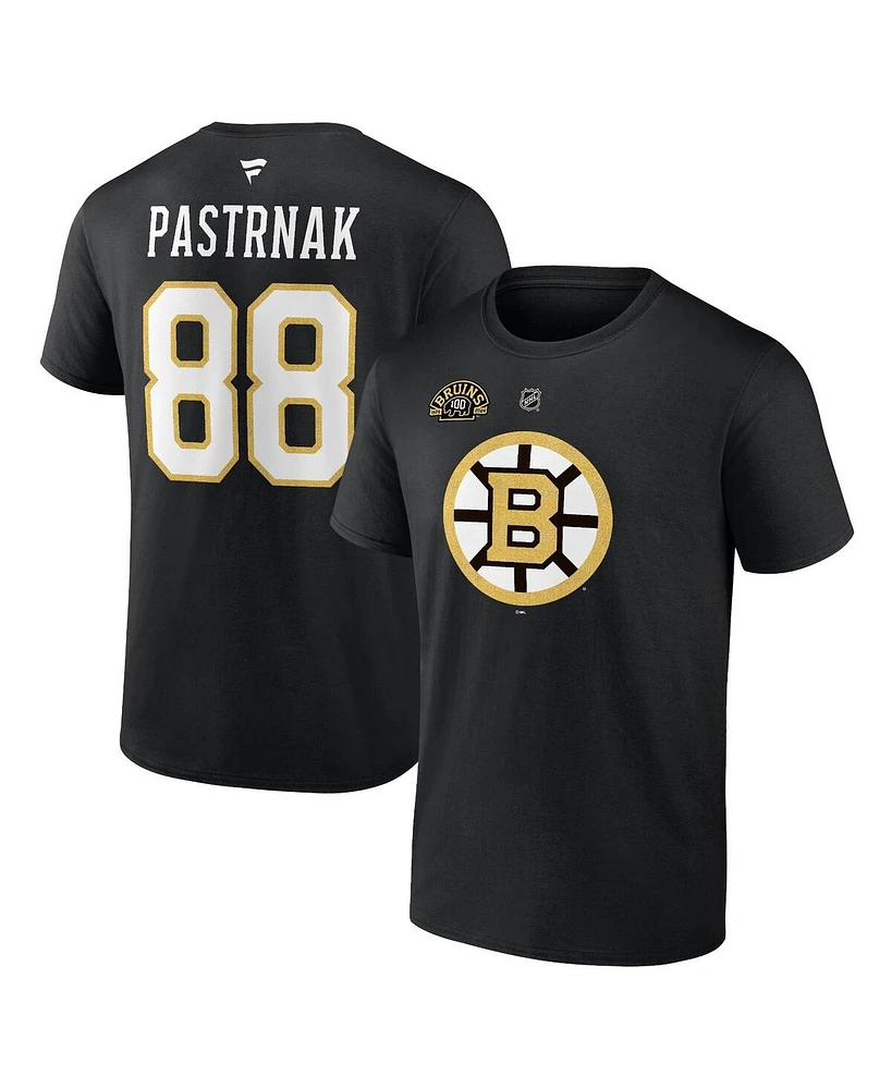 Men's Fanatics David Pastrnak Black Boston Bruins Authentic Stack Name and Number T-shirt
