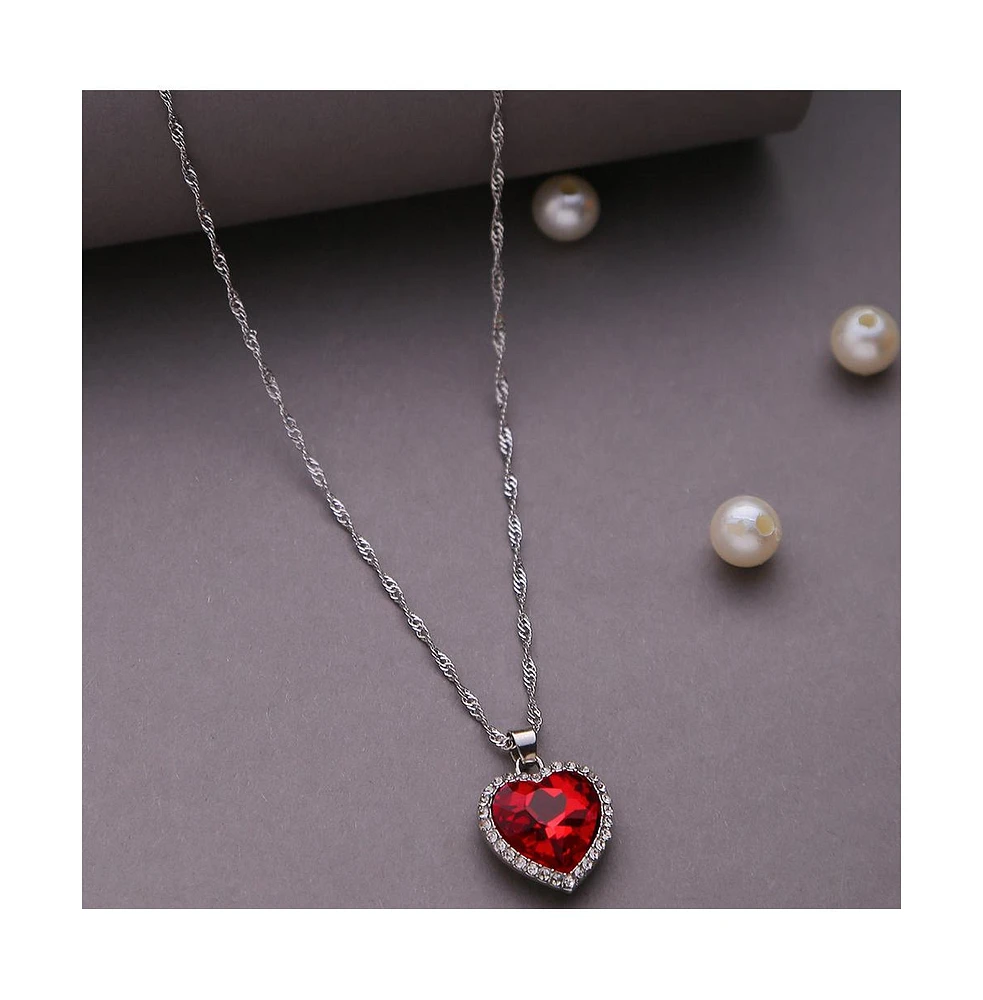 Sohi Women's Red Heart Stone Pendant Necklace