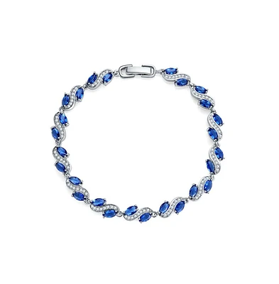 Hollywood Sensation Cubic Zirconia Tennis Bracelet with Marquise Sapphire Color Cubic Zirconia and Cubic Zirconia