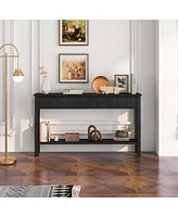60'' Console Table Retro Entryway Sofa with 4 Drawers & Open Shelf