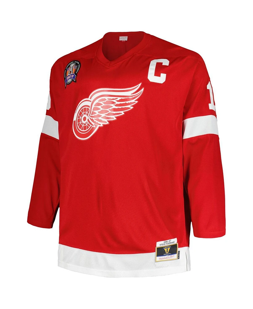 Men's Mitchell & Ness Steve Yzerman Red Detroit Red Wings Big and Tall Captain Patch Blue Line Player Jersey