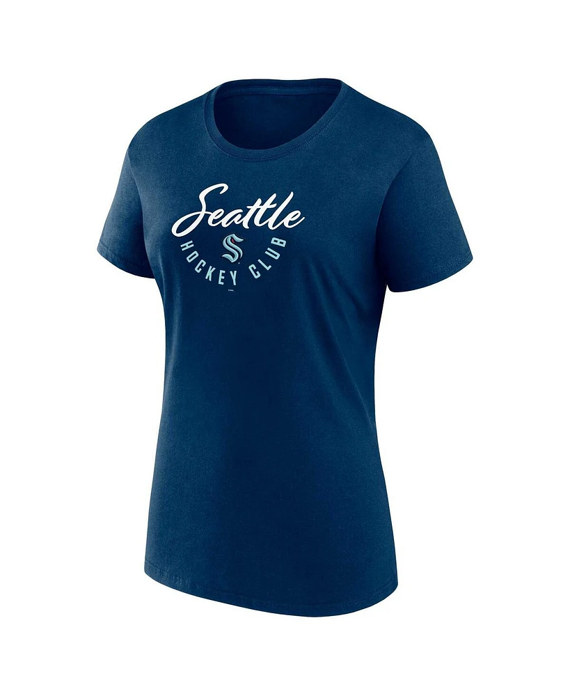 Women's Fanatics Deep Sea Blue Seattle Kraken Long and Short Sleeve Two-Pack T-shirt Set