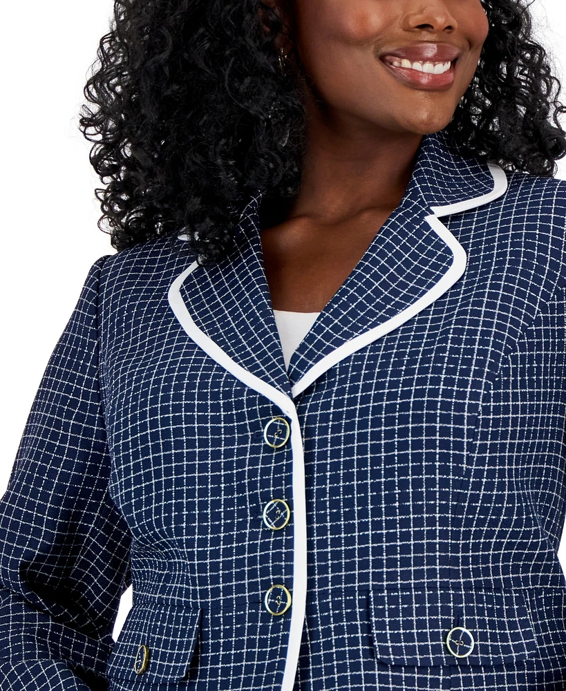 Le Suit Plus Check Print Contrast Trim Skirt