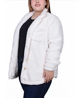 Ny Collection Plus Long Sleeve Button Front Sherpa Jacket