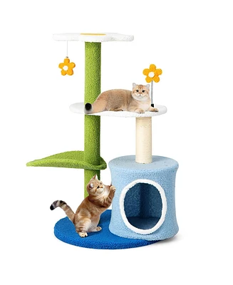 34.5 Inch 4-Tier Cute Cat Tree with Jingling Balls and Condo