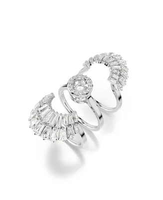 Swarovski Mixed Cuts, Shell, White, Rhodium Plated Idyllia Ring Set, 3 Piece