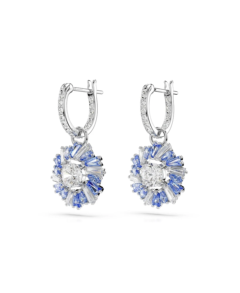 Swarovski Flower, Blue, Rhodium Plated Idyllia Drop Earrings