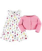 Hudson Baby Baby Girls Hudson Cotton Dress and Cardigan Set