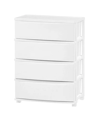 Iris Usa 4 Wide Drawer Storage, Organizer Unit for Bedroom, Closet, Living Room, Nursery, Dorm, White Frame with Matte White Front Panels, Set of 1