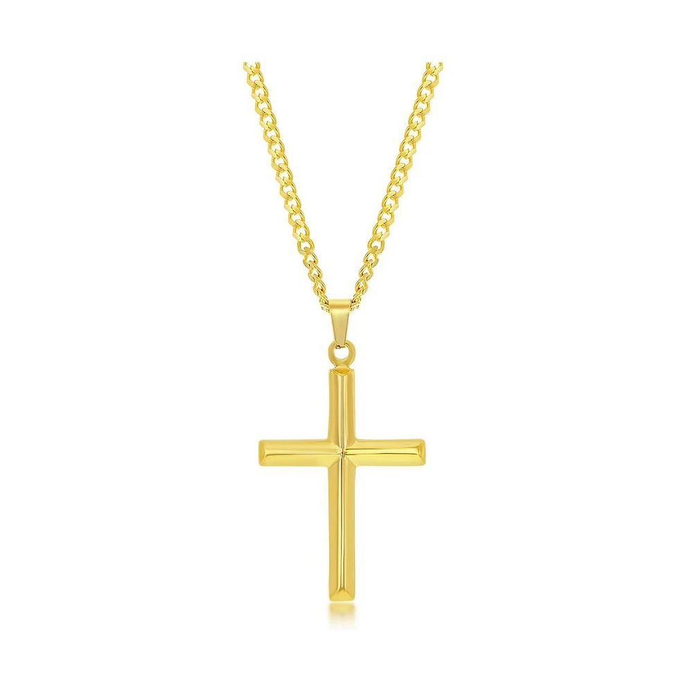 Stainless Steel or Gold Plated over Polished 3D Cross Necklace