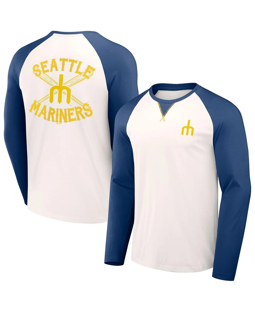 Men's Darius Rucker Collection by Fanatics White, Navy Distressed Seattle Mariners Team Color Raglan T-shirt