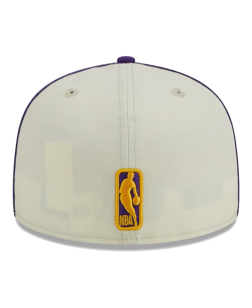 Men's New Era Cream, Purple Los Angeles Lakers Piping 2-Tone 59FIFTY Fitted Hat