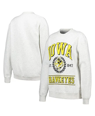 Women's Established & Co. Ash Iowa Hawkeyes Logo Pullover Sweatshirt