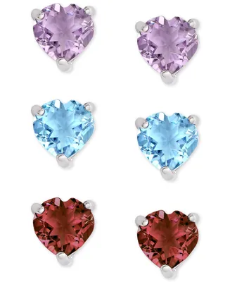 3-Pc. Set Multi-Gemstone Heart Stud Earrings (2-7/8 ct. t.w.) in Sterling Silver