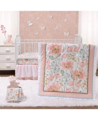 The Peanutshell Wildflower Cotton Crib Bedding Set for Baby Girls, 4 Pieces