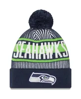 Men's New Era College Navy Seattle Seahawks Striped Cuffed Knit Hat with Pom
