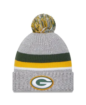 Men's New Era Heather Gray Green Bay Packers Cuffed Knit Hat with Pom
