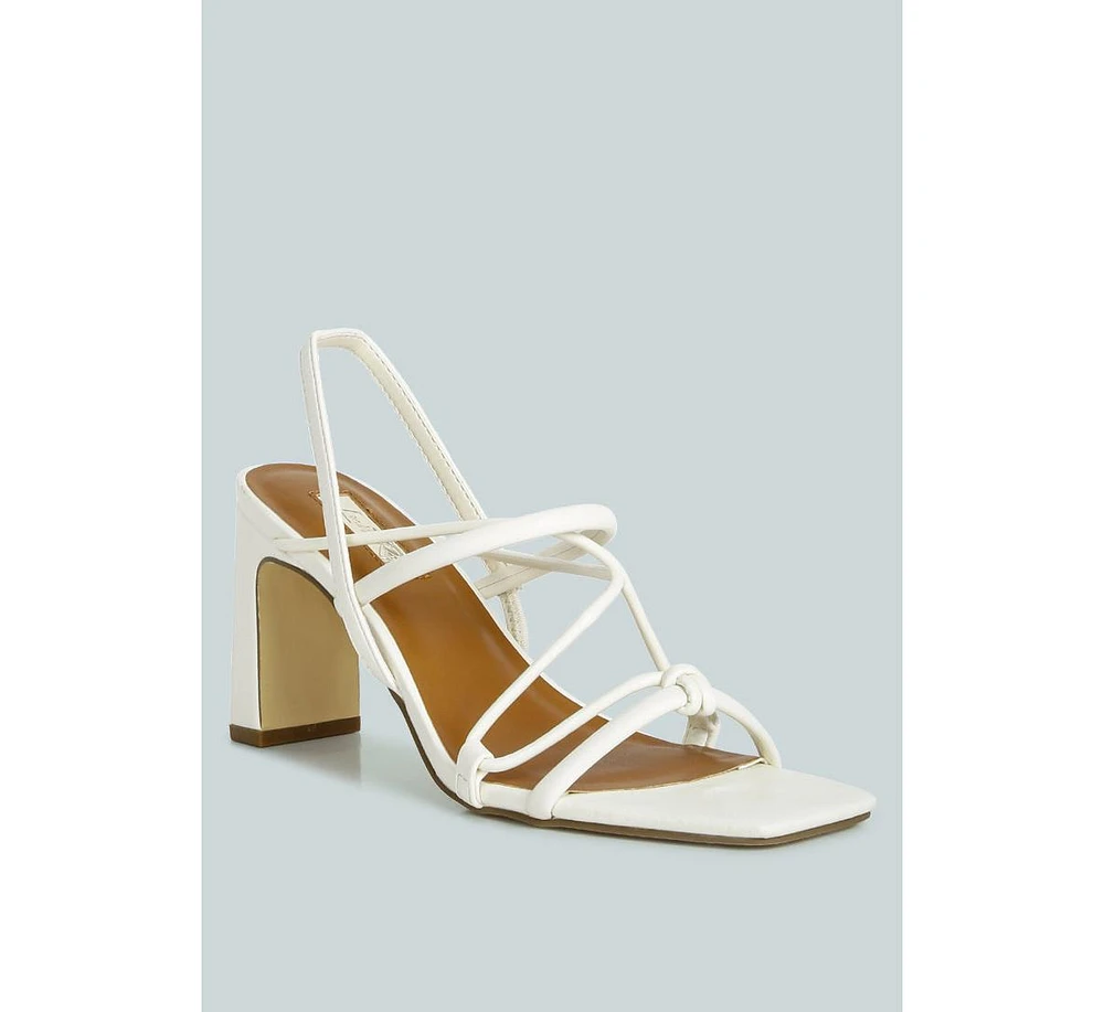 Women's Two Strings Slingback Slim Block Heel Sandals